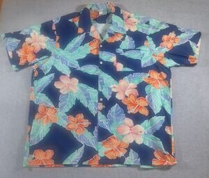 Vintage Scorpio Hawaiian Shirt Mens XL Blue Tropical Floral 100% Cotton USA